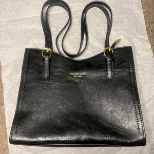 Mikaxiqi Black Leather Tote Bag